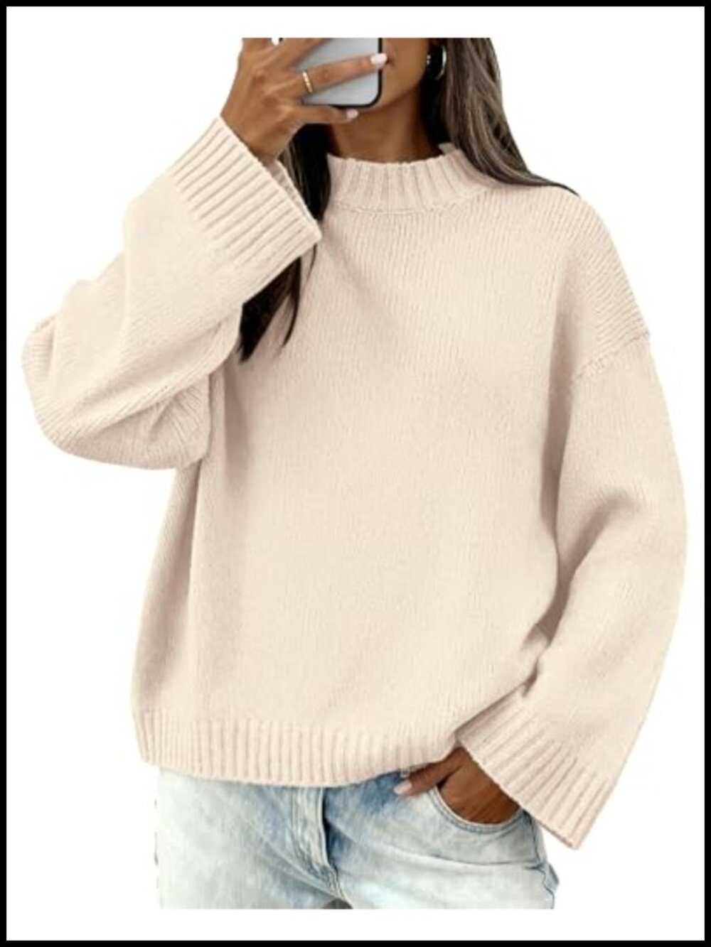 Women's Crewneck Pullover Sweater Loose Fit Long Sleeve Cozy Knit